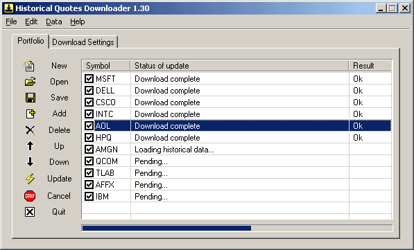 Historical Quotes Downloader Screenshot